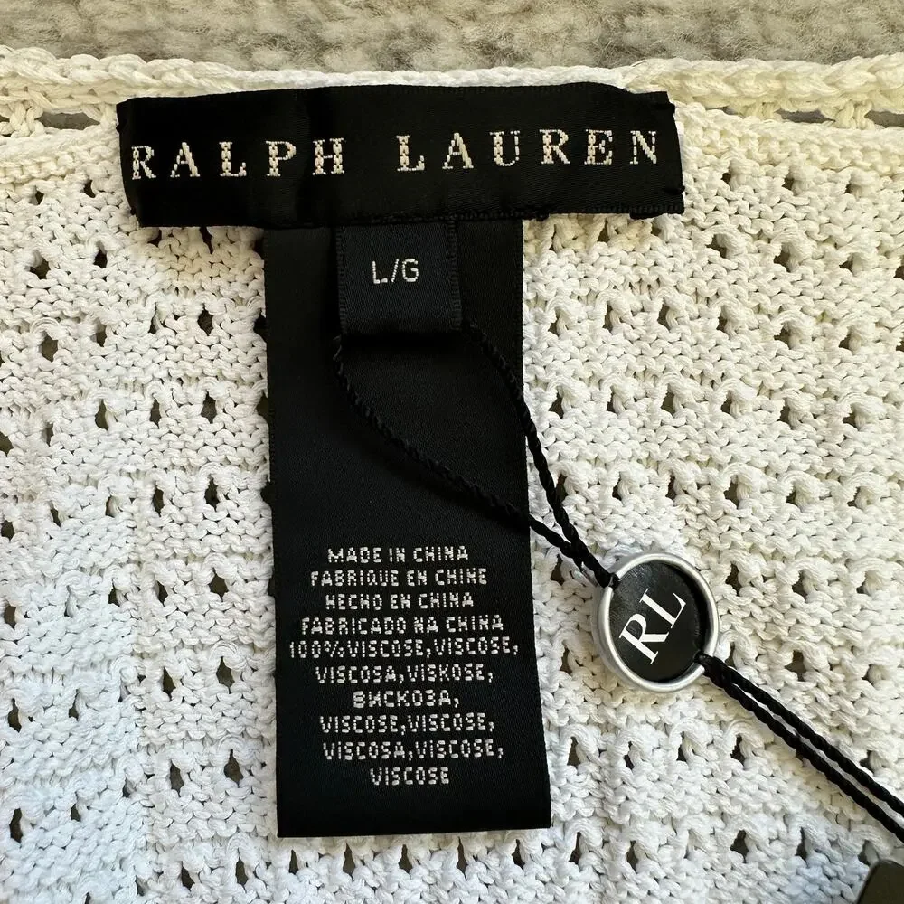 NWT Ralph Lauren Black Label Ivory Pointelle Knit Crochet Dress Size L